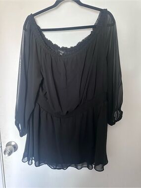 Lane Bryant Black Sheer Peasant Tunic Top 18/20 stretch waist
